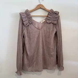 Entro Womens Shimmer Blouse Ruffle Size Medium Long Sleeve